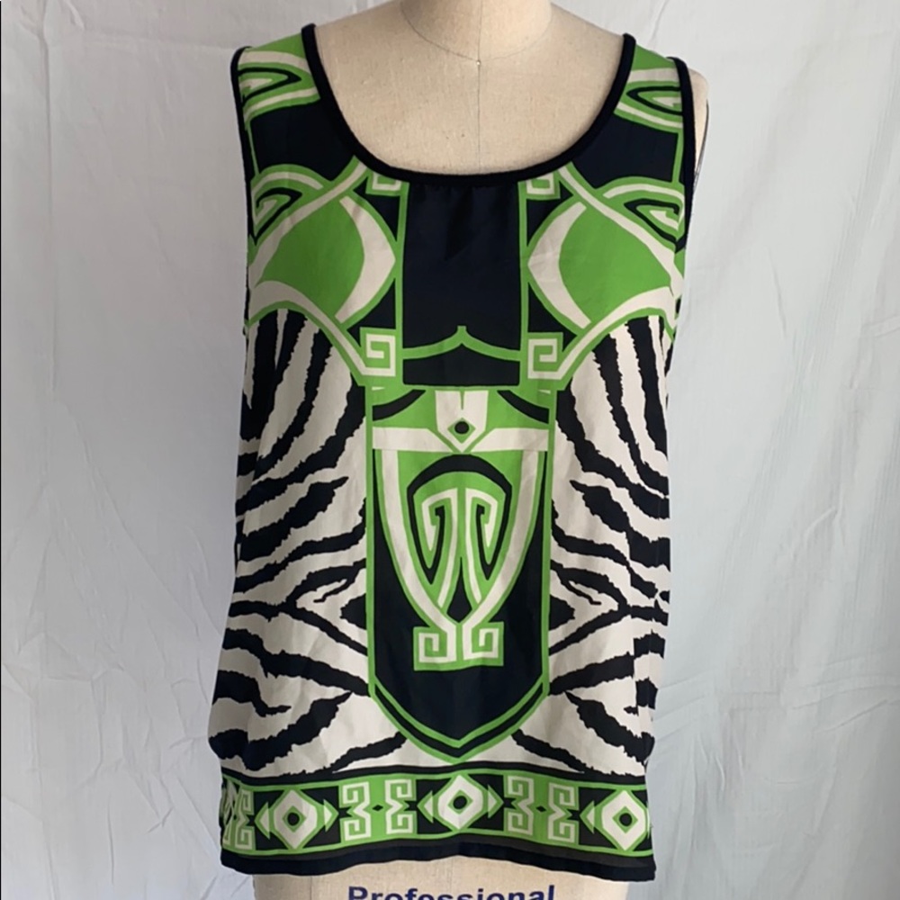 August silk black white and green sleeveless top